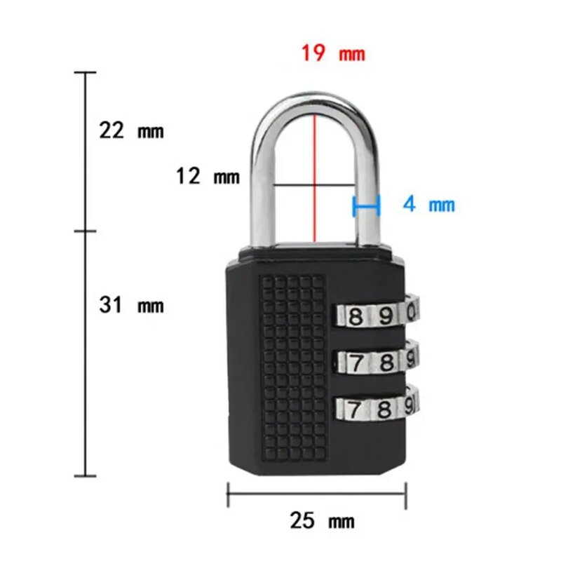 Mini Zinc Alloy Anti-Theft Lock, 3 Combinação, Código Multifuncional, Cadeado para Mala de Viagem, Bagagem, Guarda-Roupa, Segurança