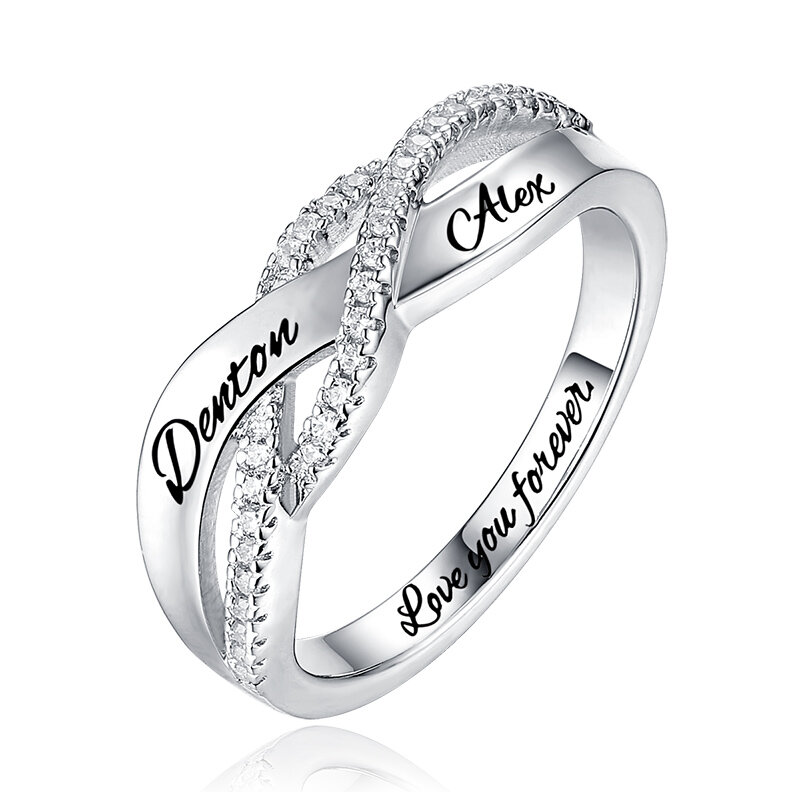 925 srebro spersonalizowany pierścionek niestandardowy grawerowany pierścionek z imionami i Birthstone Wedding pamiątkowy pierścionek Gif
