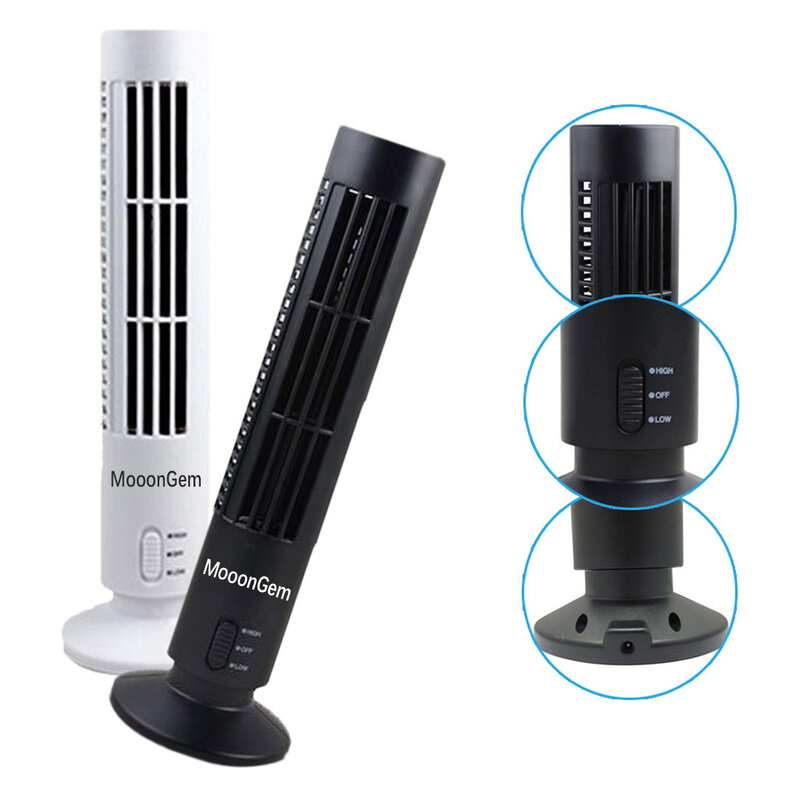 MooonGem Mini Desktop Vertical Bladeless Fan USB Portable Air Cooler Fan Personal  Cooling Fans Handheld Tower Air Conditioner