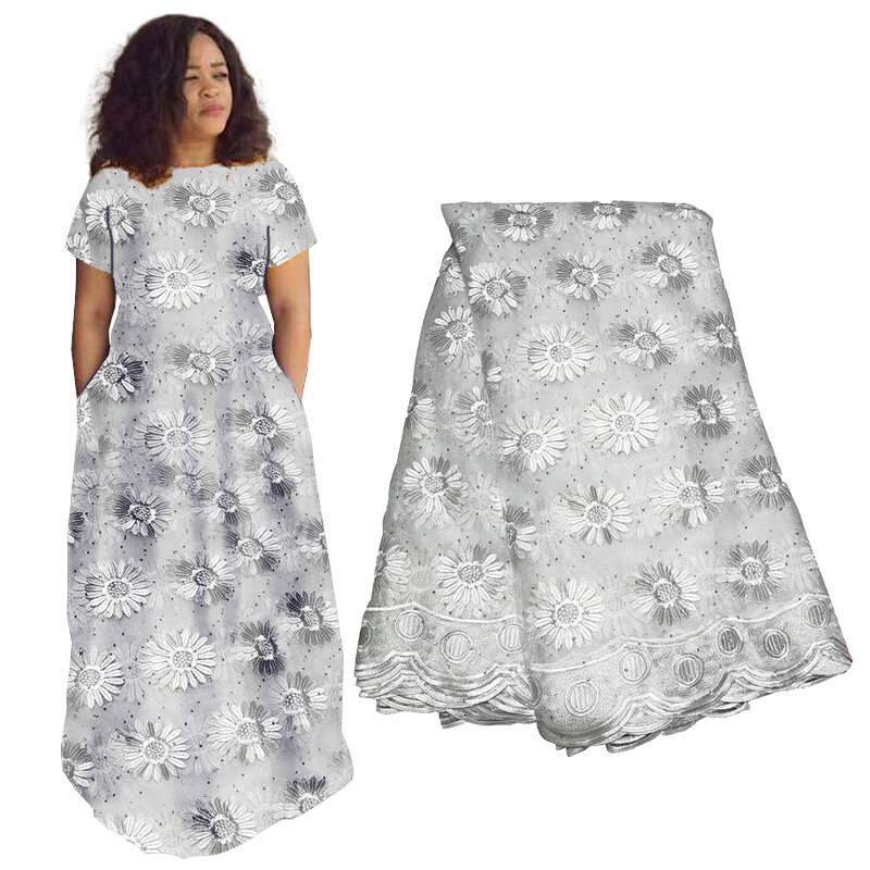 Африканская, французская кружевная Тюлевая ткань, 2019, ткань для свадебных платьев с большим количеством бусин, высокое качество