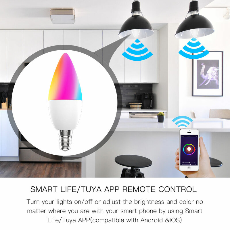 Умная Светодиодная лампа с Wi-Fi, RGB 2700-6500K C + W 4,5 W, с регулируемой яркостью, умная жизнь, лампочка с дистанционным управлением через приложение ...