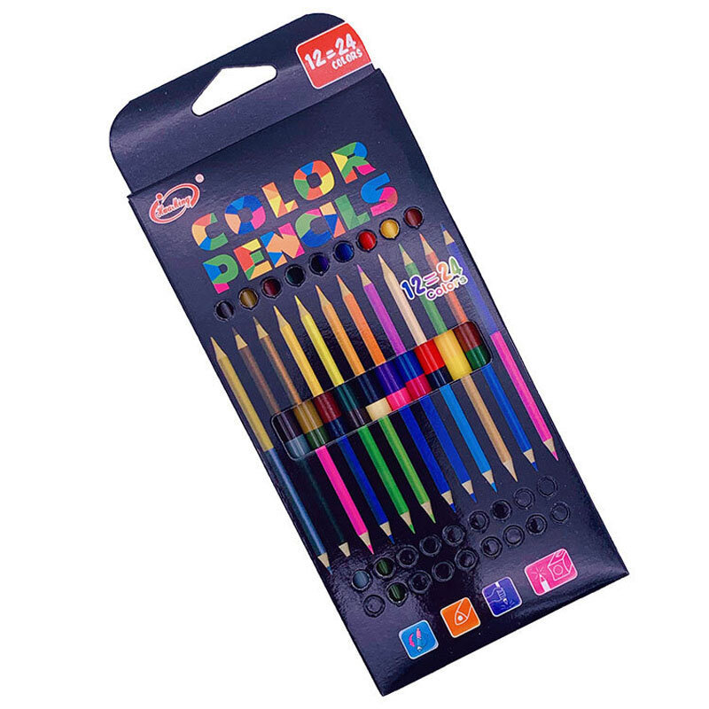 24色12個の双頭色鉛筆描画用の木製色鉛筆文房具オフィスアクセサリー学用品