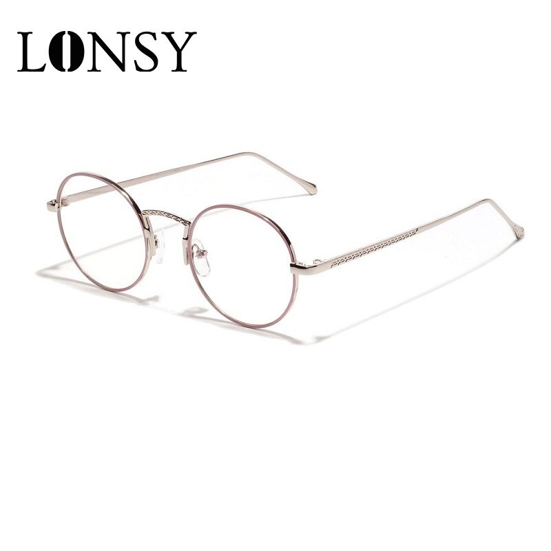 LONSY ретро круглые очки, оправа для женщин, люксовый бренд, анти синий светильник, очки для компьютера, очки для девушек, близорукость, оптичес...