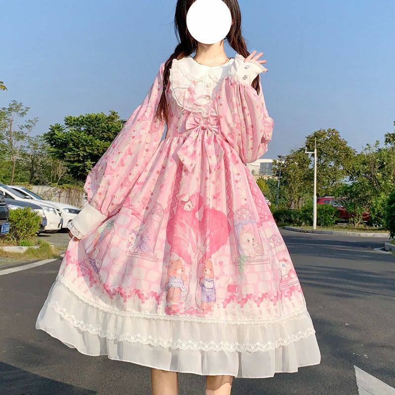 New Arrival Sweetheart Town OP Lolita Dress Soft Sisiter Bow Bear  Pink Dress Women Princess Dress Halloween Costume for Girls