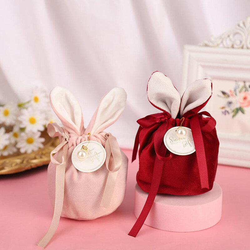 1Pc wielkanoc Cute Bunny torby do pakowania prezentów aksamitne walentynki królik czekoladowe cukierki torby ślubne Birthday Party Organizer 2022
