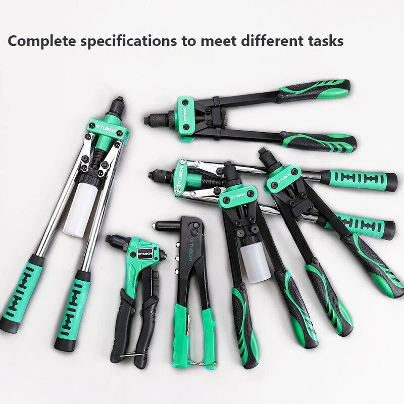 Manual Rivet Gun Set with 4 Sizes of Rivet Heads, Heavy-duty One-handed Rivet Gun Tool for Metal, Plastic and Leather