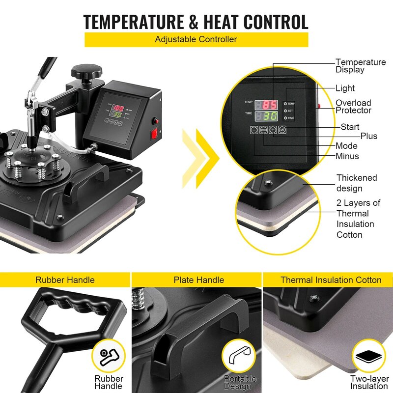 Vevor Combo Warmte Persmachine 5/6/8 In 1 30*38Cm 38*38Cm Muntifunctional Sublimatie printer Transfer Voor Mok Hoed Plaat T-shirt