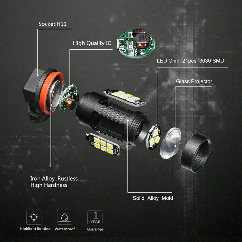 Bombilla LED superbrillante para coche, luces antiniebla, 12V, 24V, 3030 K, 6000K, H11, H11LL, H8, H8LL, 21, 9005 SMD, 2 piezas