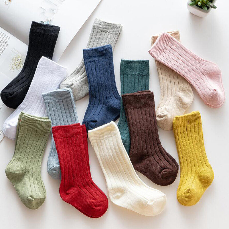 Chaussettes en coton pour garçons et filles, jambières décontractées pour enfants, bas de lit au genou, long tube, 13 couleurs