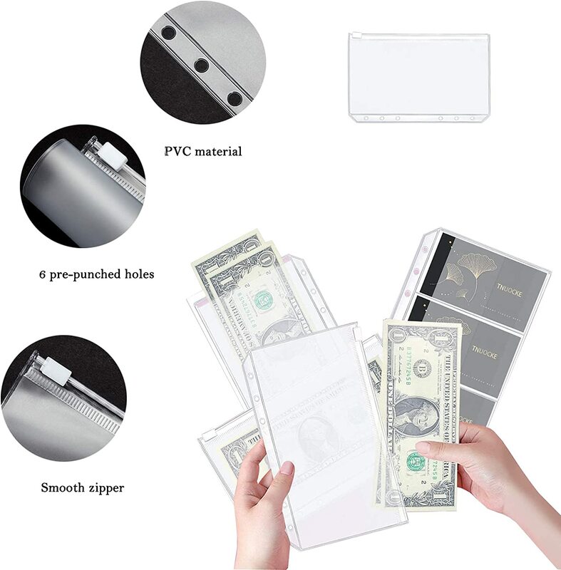 A6 Rainbow PVC Binder Notebook Cash Envelope Organizer, with 12 Pack Binder Pockets ,12 Expense Budget Sheet & Label Stickers