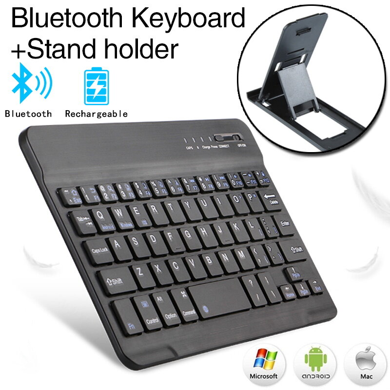 Клавиатура Беспроводной Bluetooth клавиатура для Ipad телефон планшет мини Беспроводной Аккумуляторная клавиатура + (планшетный ПК/мобильный телефон) держатель