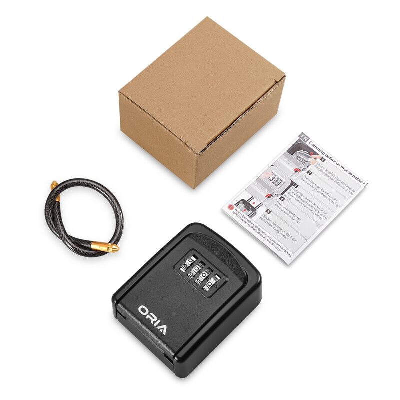 ORIA-caja de seguridad con combinación de 4 dígitos, almacenamiento de llaves, impermeable, con cadena extraíble