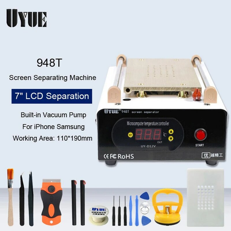 Uyue-7インチ真空ポンプ,lcdタッチスクリーン,電話修理用予熱分離機,加熱,スプリットスクリーンプラットフォームを内蔵