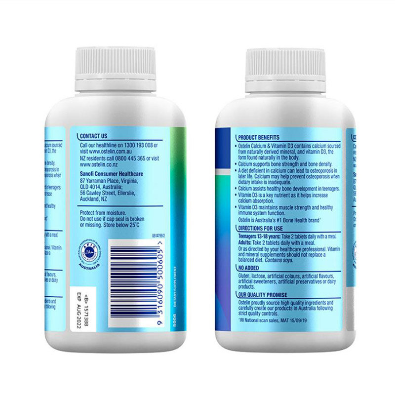 Osterlin Adulto Vitamina VD3 Cálcio Comprimidos 250 Comprimidos/Garrafa Frete Grátis