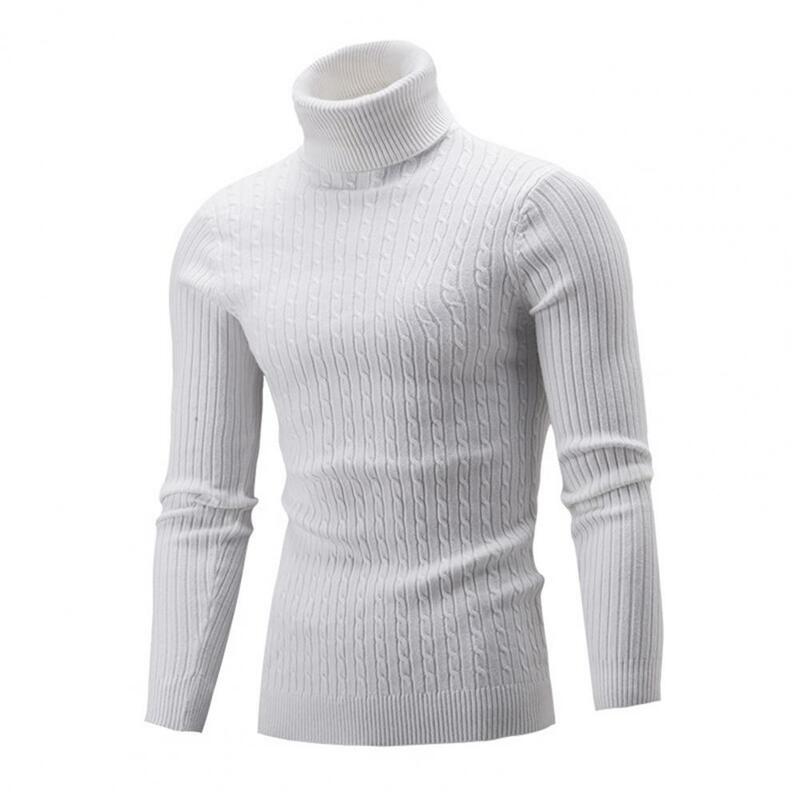 Pull tricoté à manches longues et col roulé pour homme, couleur unie, pull-over torsadé assorti pour l'automne et l'hiver