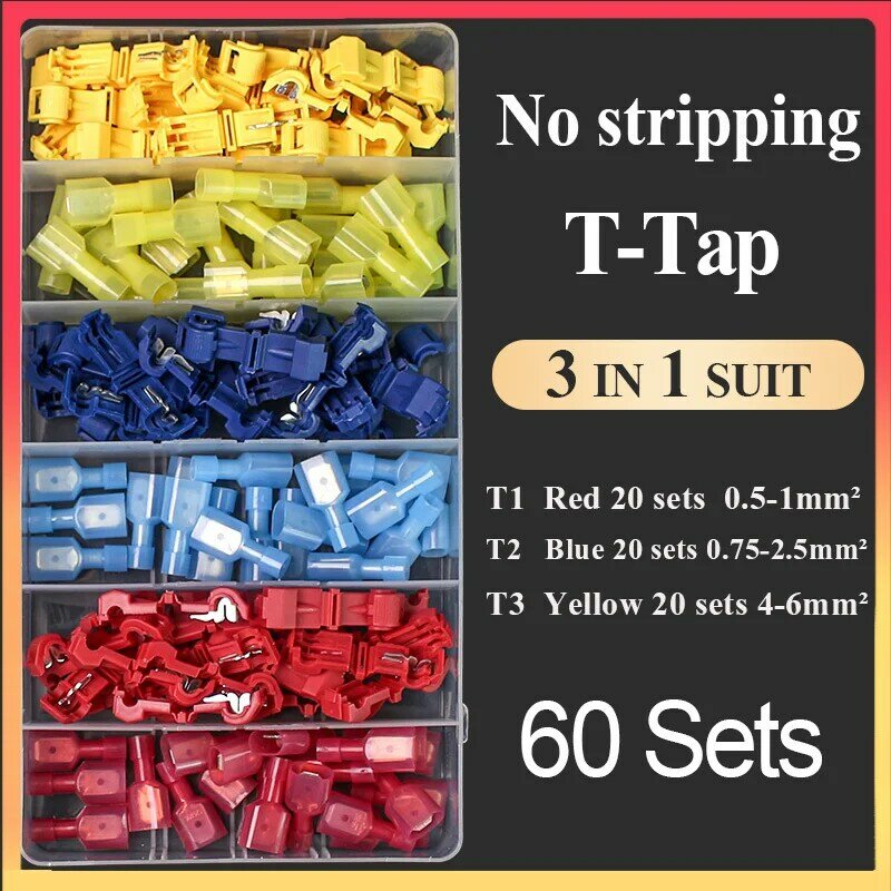 120PCS/BOX Wire-Connectors Spade Terminals Quick Splice Electrical Wire with Insulated Male T Tap Wire Connectors Assortment