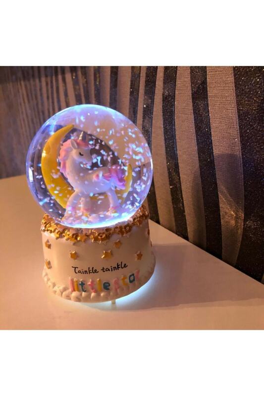 Globo de nieve con forma de unicornio para decoración del hogar y la Oficina, bola de cristal para pulverización de nieve, música, regalo, luminosa