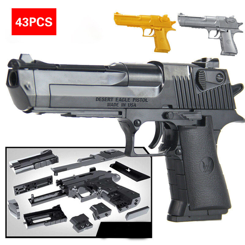 43Pcs Boy Gun Model Kit DIY Assembled Building Block Toy Gun Combination Pistol Military Arms Pistola Cool Gun Toys For Children