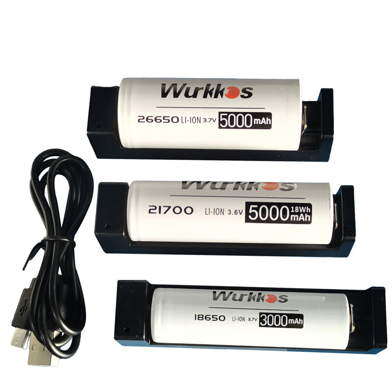 Wurkkos Carregador De Bateria Recarregável, Carregador USB Universal para Li-ion 26650 18650 21700 14500