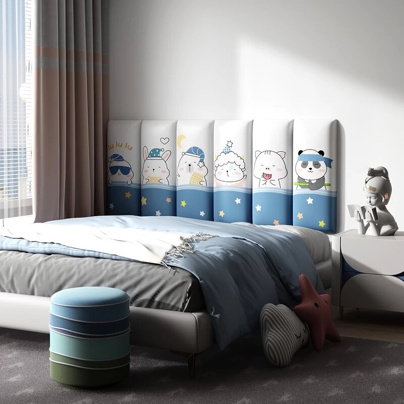 Cartoon Animal Headboards Soft Pack Kids Anti Collision 3D Wallsticker Tatami Self Adhesive Cabecero Teen Room Decor Tete De Lit