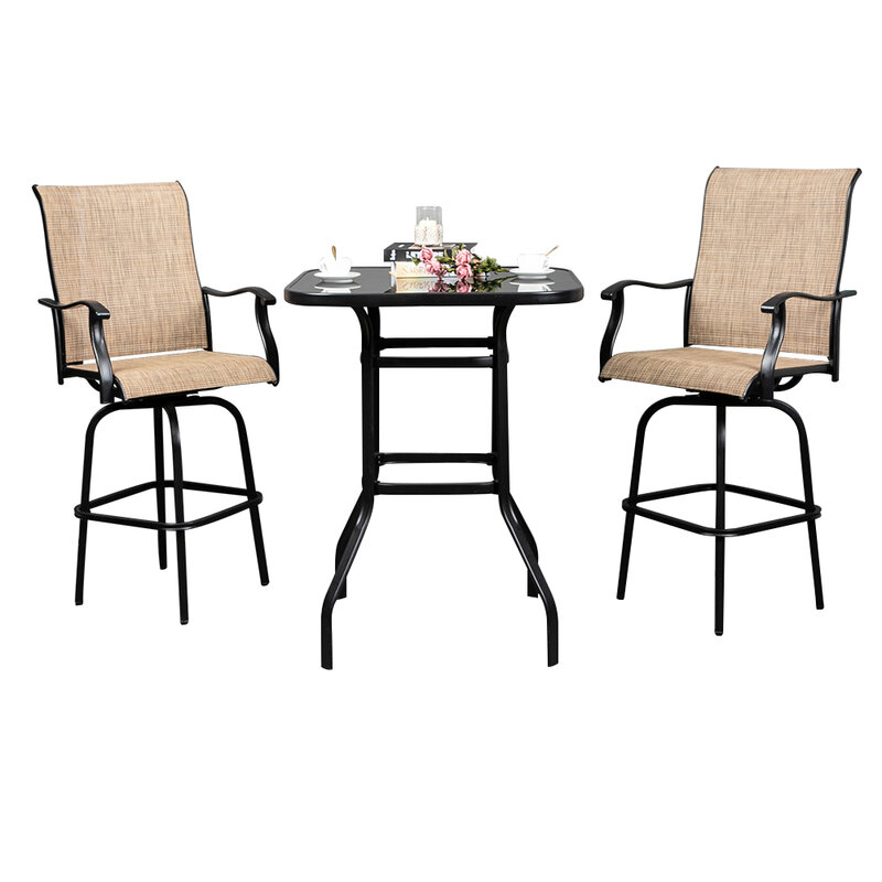 2 sztuk kute obrotowe krzesło barowe Patio obrotowe stołki barowe czarny (59x67x130.5)cm US magazyn