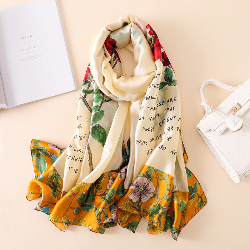 Luxury Brand Spring Autumn New Style Warm Silk Scarves Women Summer Sun-resistant Shawl Real Beach Printed Headscarf scarf