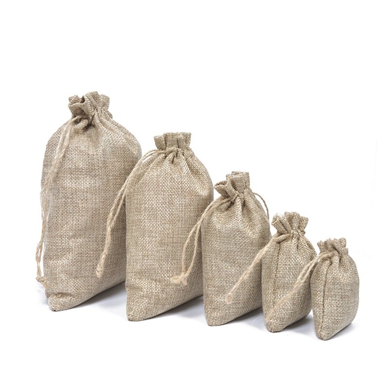 10 pces saco de compras reusável natural juta linho cordão sacos cosméticos jóias acessórios embalagem saco 12 tamanhos para escolher