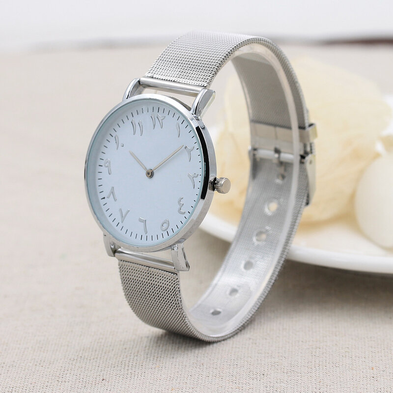 ساعة يد كوارتز بسيطة للنساء ، حزام فاخر من الفولاذ المقاوم للصدأ ، قرص الأرقام العربية ، ساعات كوارتز للسيدات ، هدية عادية