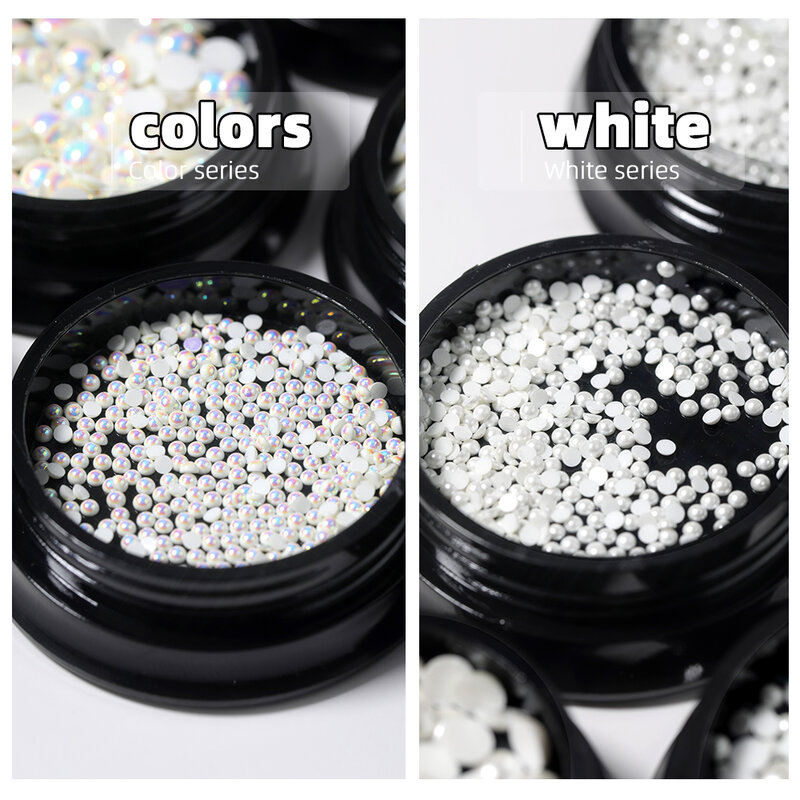 3D White AB Half Circle Pearl Tips for Nail Art Beads Rhinestones DIY Decoration Manicure for Beauty Salon DIY Assorted Sizes