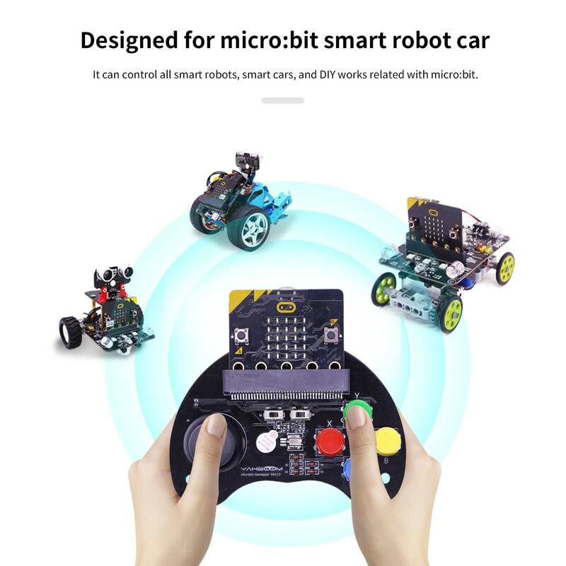 Yahboom-Microbit سيارة روبوت مع زر ، لوحة ألعاب أساسية ، مقبض ، علبة تحكم في الروك ، جرس محرك لتعليم الجذع