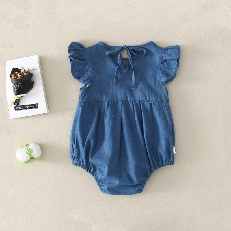 夏の新生児幼児女の子の服かわいい幼児ジャンプスーツショートフライ袖デニム綿ボディースーツ衣装ツインズのため