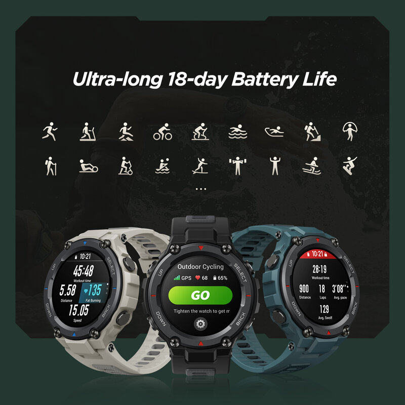 Global Version Original Amazfit T-Rex Pro Smart Watch GPS Outdoor Waterproof Smartwatch For men 18day Battery Life Android iOS
