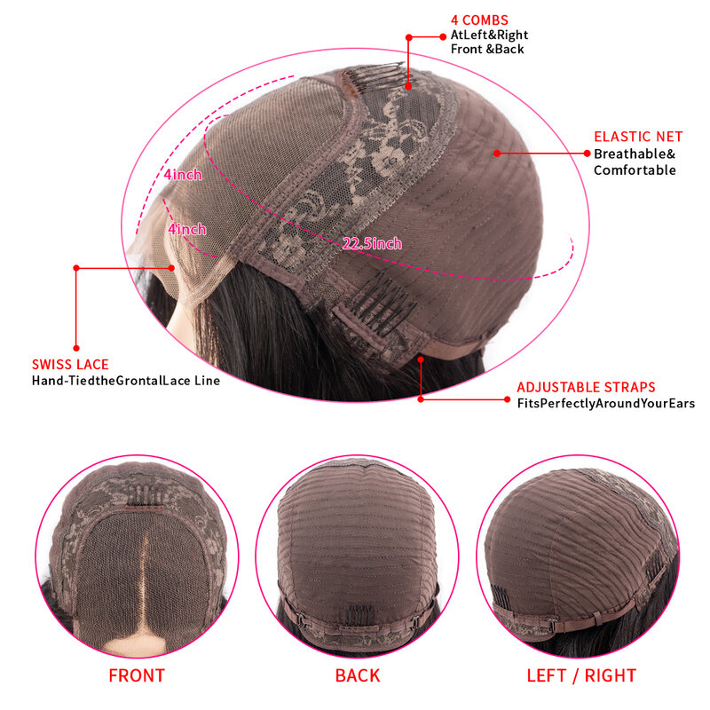 Парик из натуральных волос с застежкой на сетке 4x4, бразильский прямой с начесом, предварительно выщипанный, для чернокожих женщин