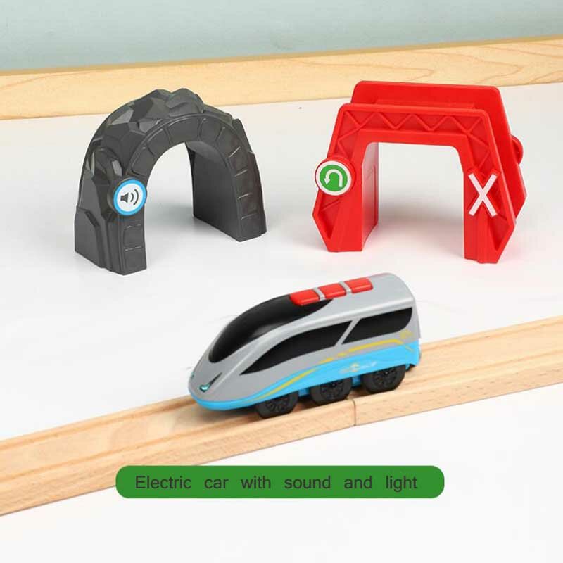 Draadloze Inductie Auto Geluid Licht Elektrische Voertuig Houten Trein Spoor Accessoires Set Speelgoed Voor Kinderen Gift