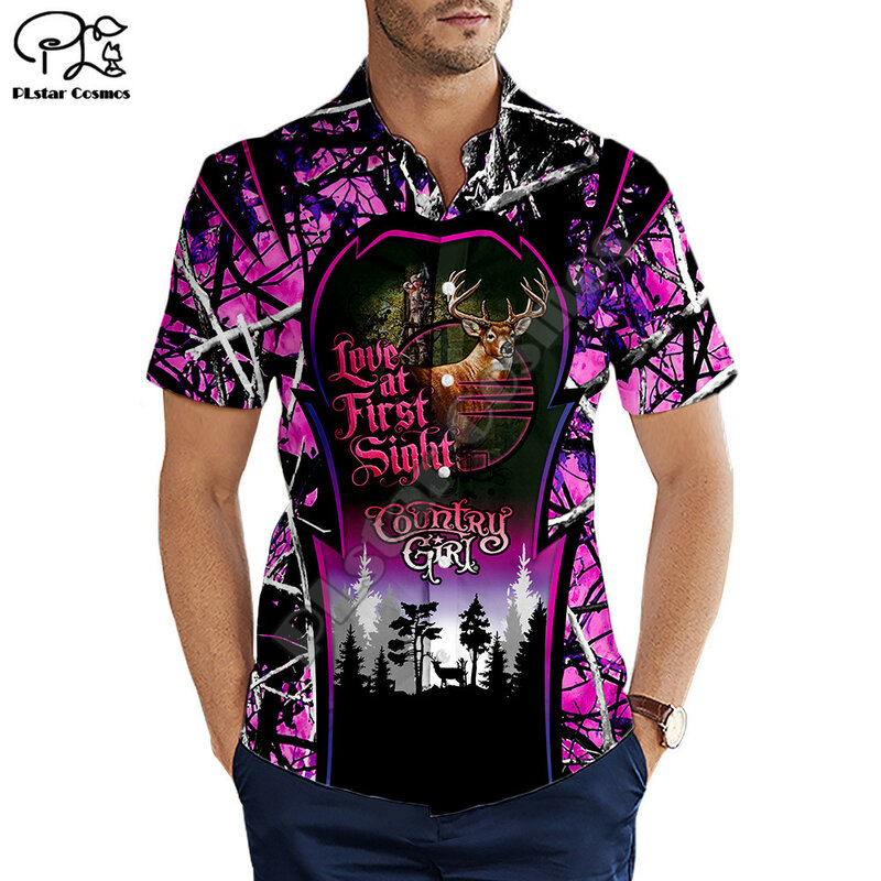 하와이 비치 여름 패션 반팔 셔츠 동물 사냥 사슴 인쇄 3d 남성 셔츠 하라주쿠 티셔츠 드롭 배송