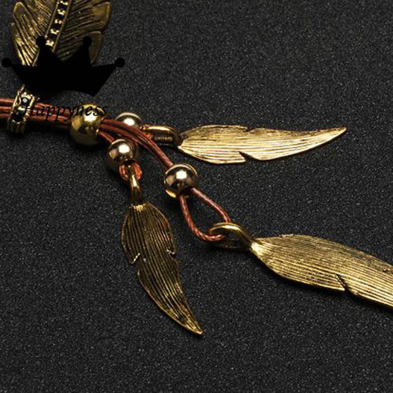 Nowy styl boho liny łańcuszek z liściem pióro wzór wisiorek dla kobiet biżuterii Collares oświadczenie naszyjnik EIG88
