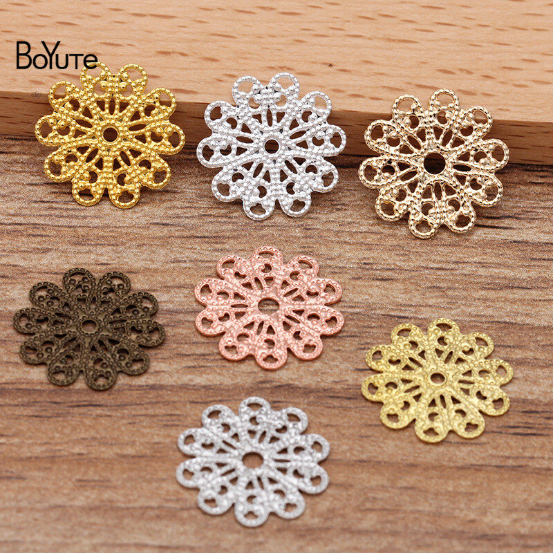 BoYuTe (100 części/partia) 17MM kwiat Metal mosiężne filigranowe materiały ręcznie robiona biżuteria Diy elementy