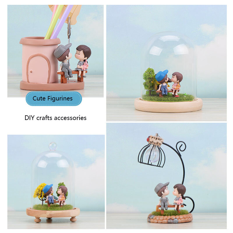 4pcs/Set Mini Figures Lovers Chair Miniatures Garden Fairy Figurine Dollhouse Decoration Resin Ornaments Home Decor