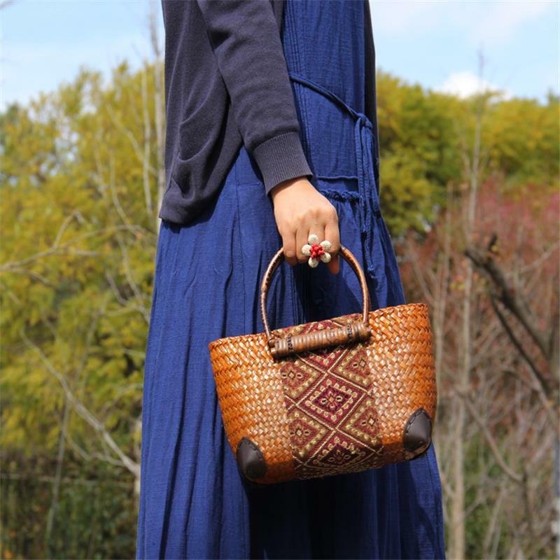 女性のためのオリジナルの中国の籐バッグ,25x14cmの新鮮なタイのストローバッグ