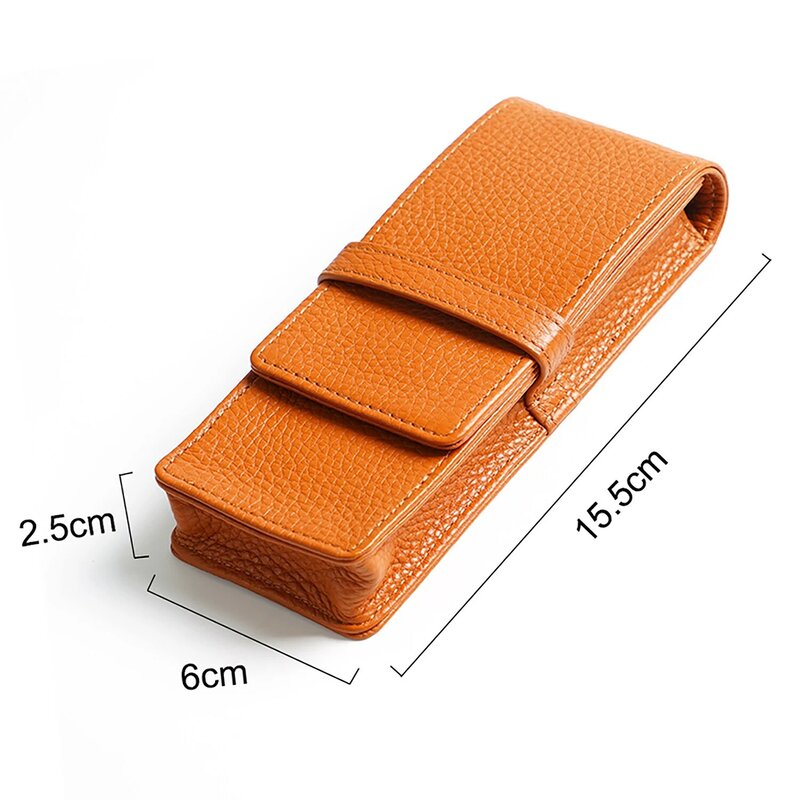Moterm Genuine Leather Flap Pen Bag with Magnetic Attraction for Three Pens Pebbled Grain Pencil Case Stationary Pen Pouch