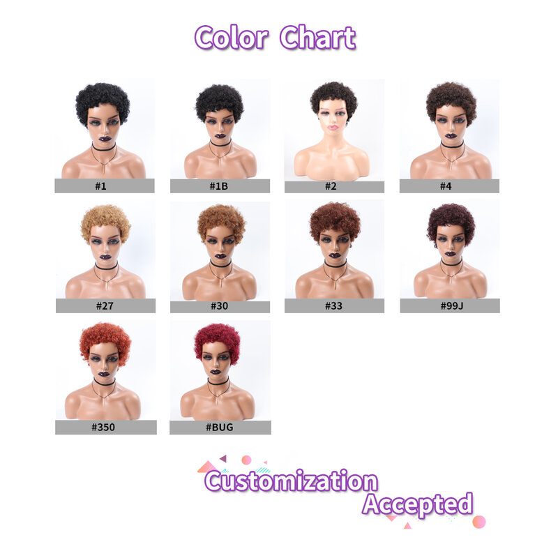 Pelucas de cabello humano rizado corto para mujeres negras, peluca rizada Afro, cabello Natural de color