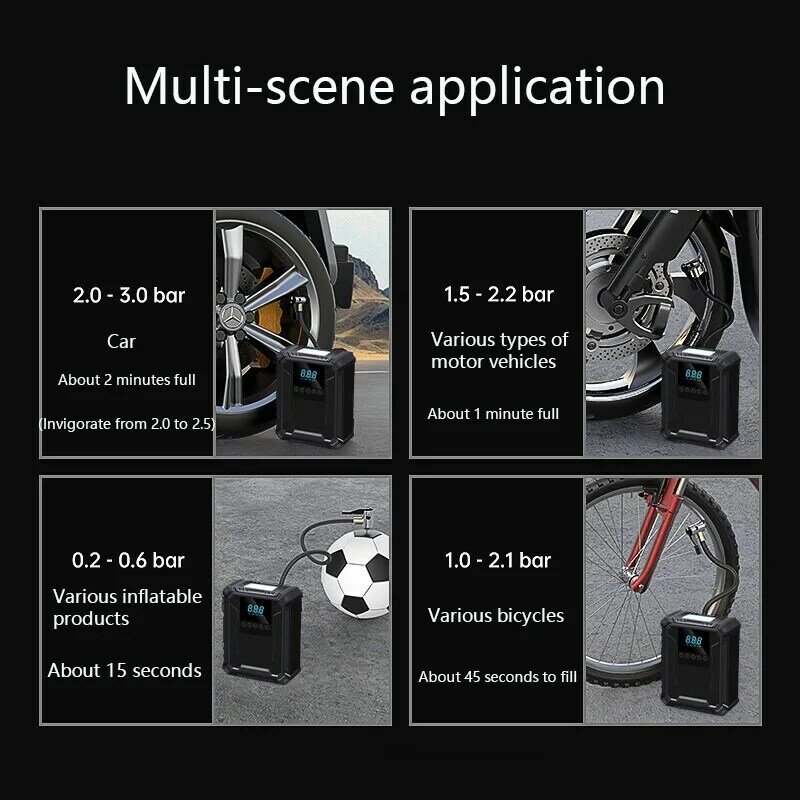車のタイヤ用のポータブルエアコンプレッサー,すべての車のタイヤと互換性のあるエアポンプ