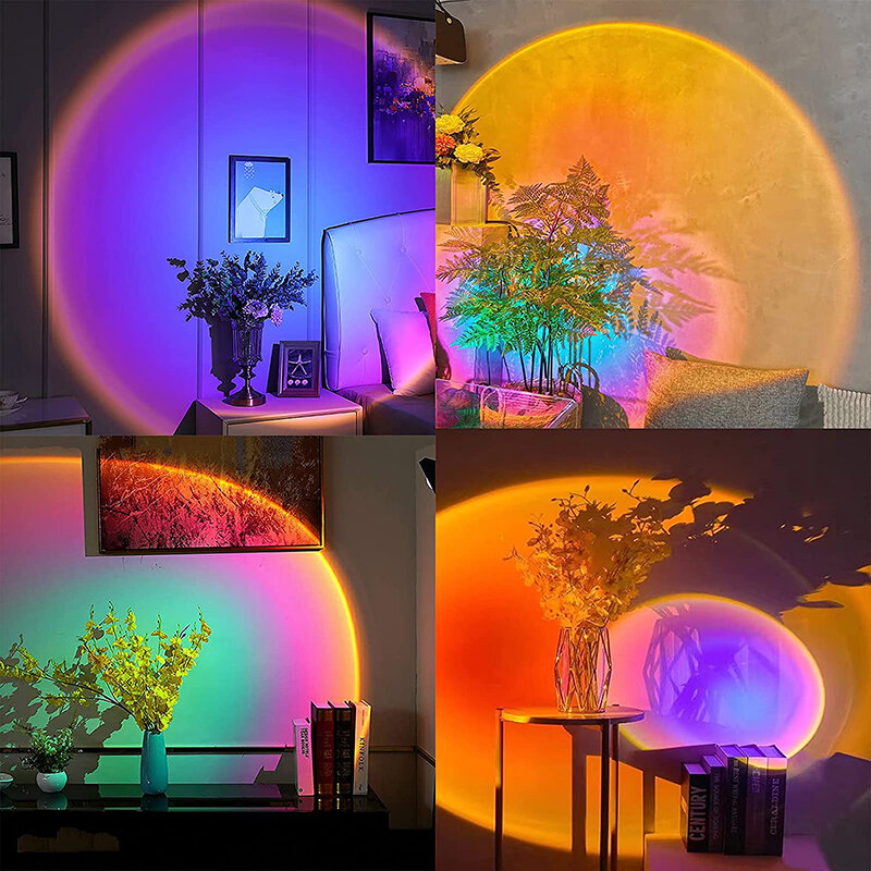 Sunset Projection Lamp 16 Colors Changing Projector Rainbow USB Night Lights Remote Control For Bedroom Party Gift Home Decor