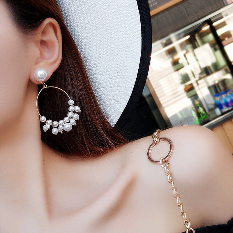 Boucles d'oreilles tendance coréenne 2019, nouvelles boucles d'oreilles en filet rouge tempérament sauvage perle or cercle pour femmes, vente en gros, Punk