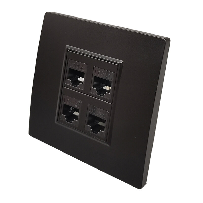 Schwarze Farbe 4 Ports Buchse cat6 rj45 86x86mm für LAN Internet Straight Plug Extension Socket Frontplatte