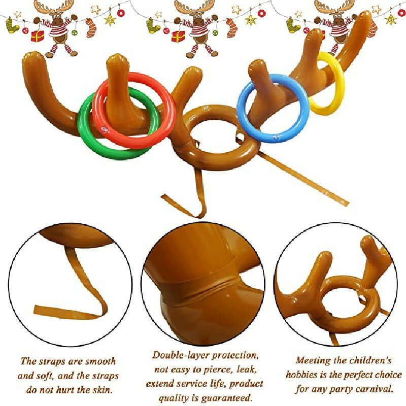 21Pcs Inflatable Santa Funny Reindeer Antler Deer Head Hat Ring Toss Christmas  Easter Game Kid Gift Toys Birhday Party Supplies