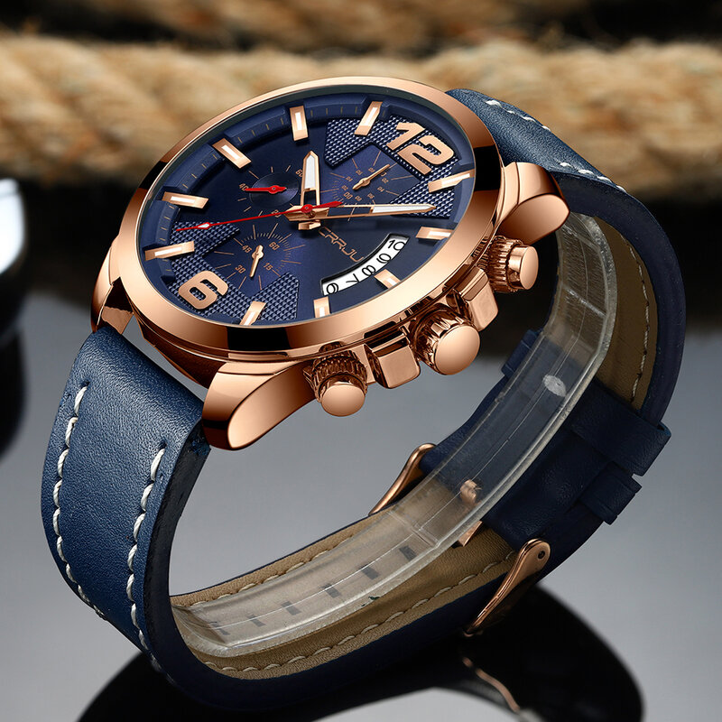 CRRJU – montre chronographe en cuir pour hommes, nouvelle marque de luxe, mode Sport, étanche, militaire, offre spéciale