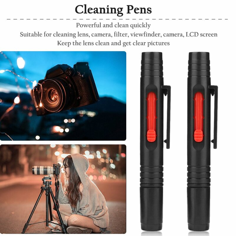 2 pçs 3 em 1 kit lente caneta limpador de pó para dslr vcr dc lentes da câmera filtros limpeza escova retrátil