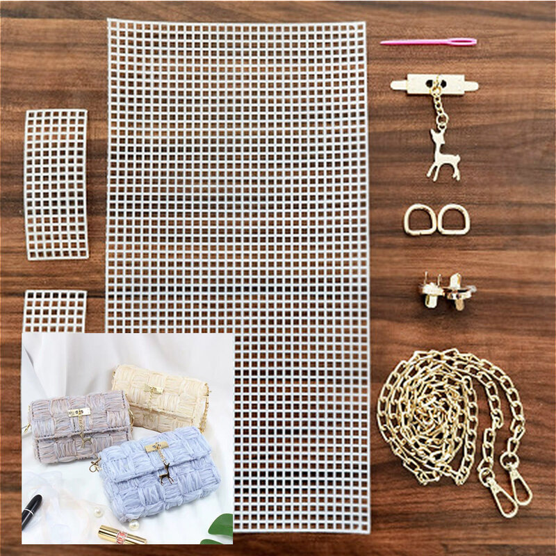 6 pz/set Kit di rete di plastica per tessitura ausiliaria accessori per borse fai da te supporto per tessitura copertura a rete bianca per borsa di plastica fatta a mano