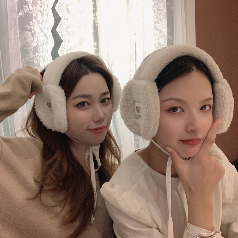 2021 한국 여성 겨울 따뜻한 플러시 귀마개, 귀여운 곰, 성인, 어린이 넥타이 플러시 귀마개, 새로운 패션